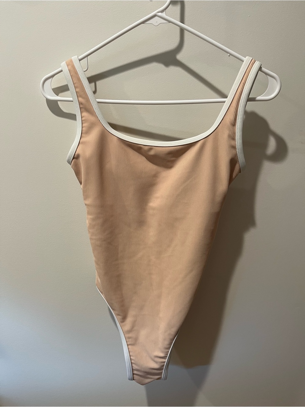 LainSnow Ribbed One-Piece Swimsuit in Nude with White Trim